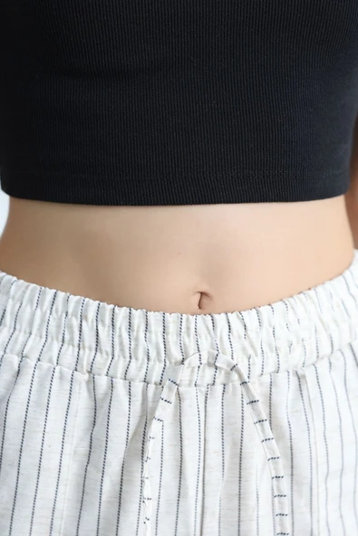 Keten Çizgili Şort Bejsiyah - 4