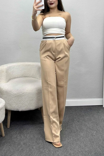 Ekstraforlu Palazzo Pantolon Bej ürün görseli 1
