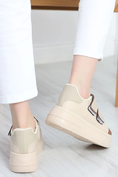 Kalın Taban Çift Bant Günlük Ayakkabı Bejkahve - Resim 5