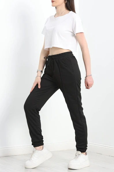 Paça Lastikli 1.Sınıf Penye Eşofman Altı Siyah - 4