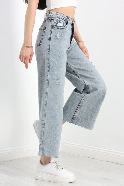 Kesik Paça Palazzo Kot Pantolon Karyıkama - Resim 6