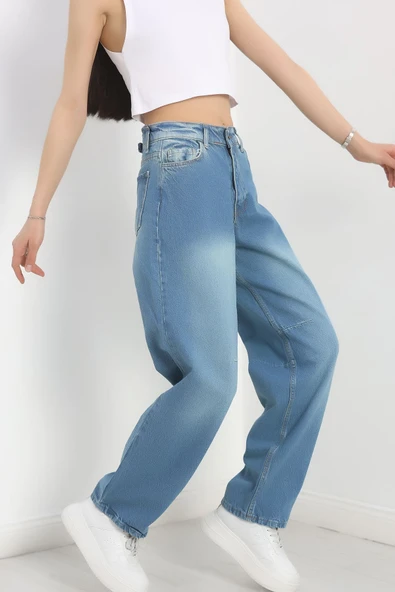 Pileli Baggy Kot Pantolon Açıkmavi - 3