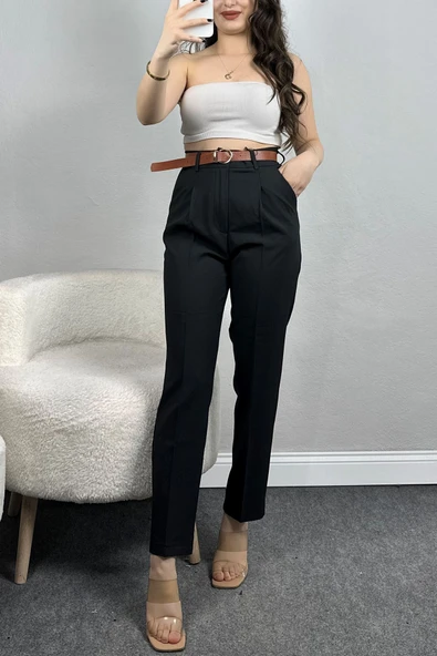 Kemerli Double Pantolon Siyah