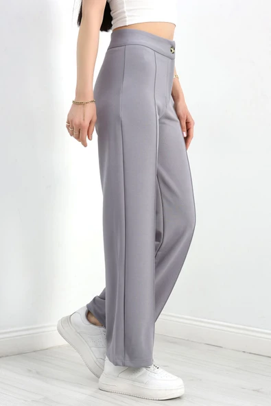 Zra Krep Çımalı Palazzo Pantolon Dumangri - 6