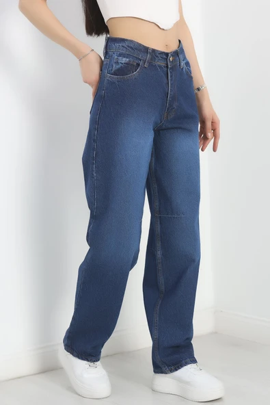 Pileli Baggy Kot Pantolon Koyumavi - Resim 3