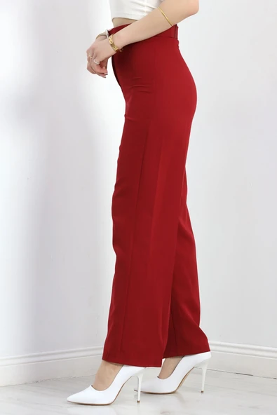 Kemerli Palazzo Pantolon Bordo - Resim 6
