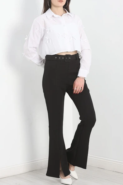 Kemerli İspanyol Paça Pantolon Siyah - 2
