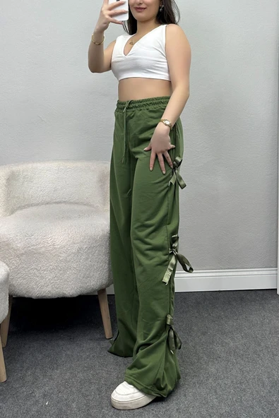 Kurdele Detaylı Eşofman Altı Haki