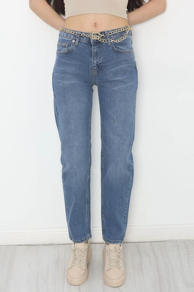 Mom Kot Pantolon Mavi - Resim 4