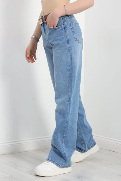 Kemerli Straight Kot Pantolon Açıkmavi - 3