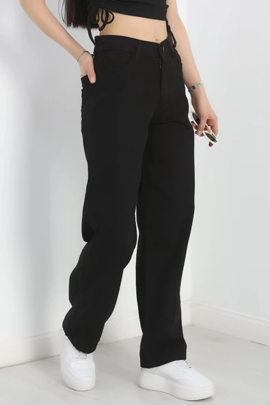 Pileli Baggy Kot Pantolon Siyah - Resim 4