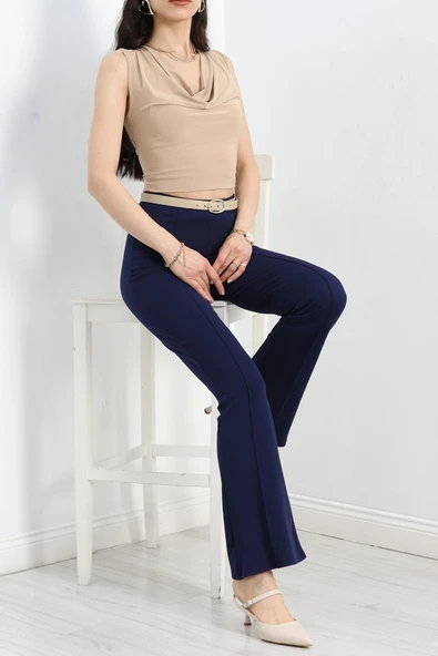 Zra Krep Çımalı İspanyol Paça Pantolon Lacivert - 4