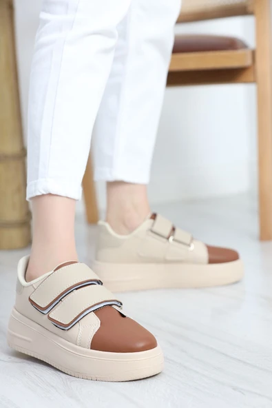 Kalın Taban Çift Bant Günlük Ayakkabı Bejkahve - Resim 3