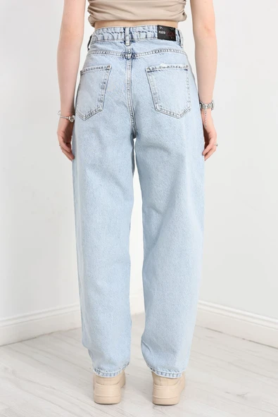 Leopar Detay Baggy Kot Pantolon Buzmavi - Resim 3