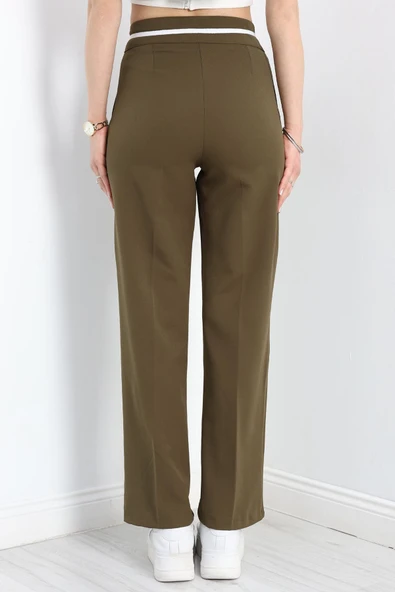 Tek Pile Ekstraforlu Palazzo Pantolon Haki - 7