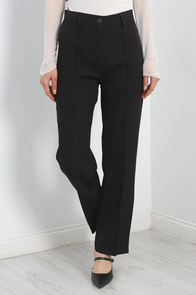 Dabıl Kumaş Çımalı Palazzo Pantolon Siyah - 2