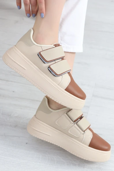 Kalın Taban Çift Bant Günlük Ayakkabı Bejkahve - Resim 2