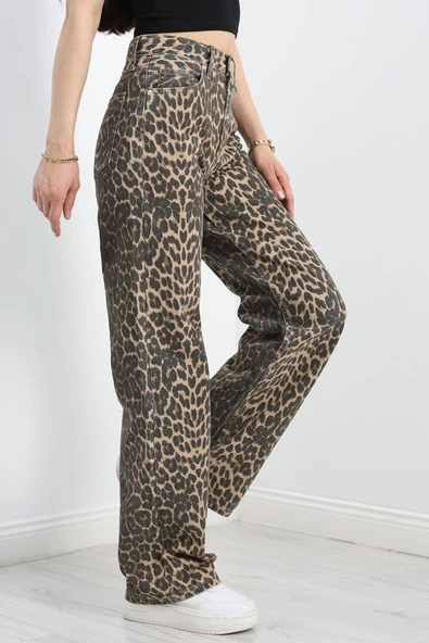 Desenli Palazzo Kot Pantolon Leopar - 3