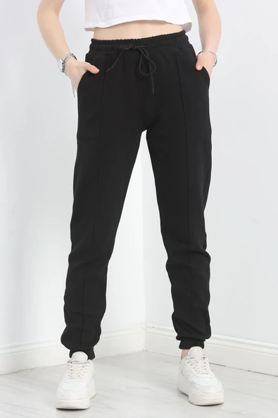 Double Face Kumaş Paça Lastikli Eşofman Altı Siyah