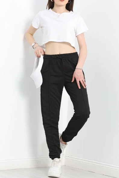 Paça Lastikli 1.Sınıf Penye Eşofman Altı Siyah - 5