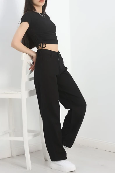 Pileli Baggy Kot Pantolon Siyah - Resim 6