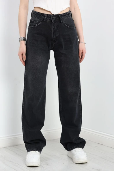 Yüksek Bel Straight Kesim Kot Pantolon Füme ürün görseli
