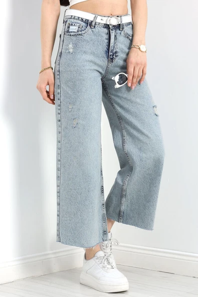 Kesik Paça Palazzo Kot Pantolon Karyıkama - Resim 3