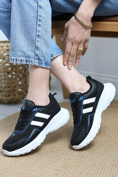 Yüksek Tabanlı Spor Ayakkabı Siyahmavi - Resim 2