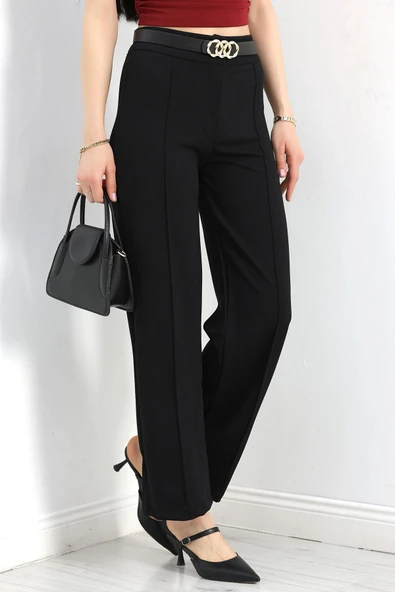 Zra Krep Çımalı Palazzo Pantolon Siyah
