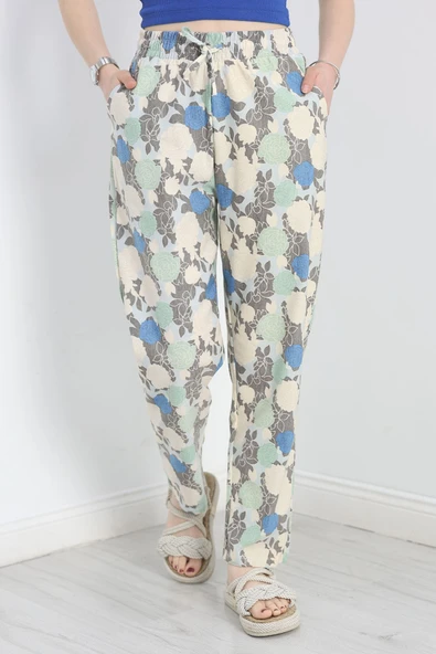 Desenli Dokuma Pantolon Mintçiçek