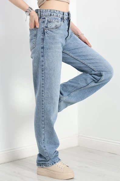 Straight Kot Pantolon Mavi - Resim 4