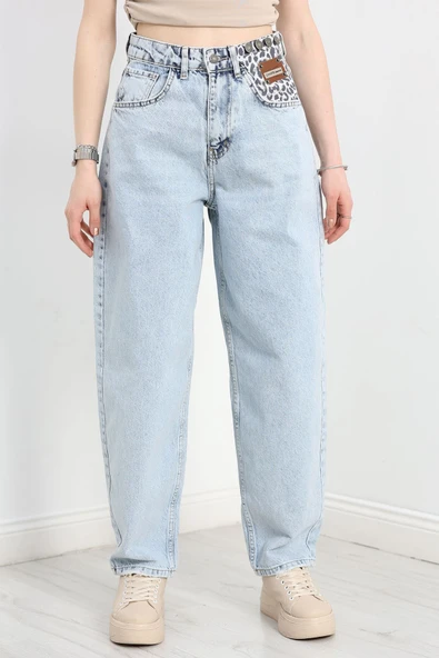 Leopar Detay Baggy Kot Pantolon Buzmavi ürün görseli 1