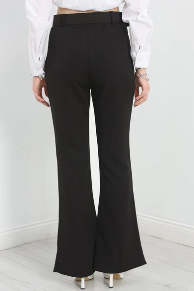 Kemerli İspanyol Paça Pantolon Siyah - 3