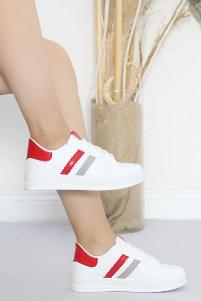 Şeritli Günlük Ayakkabı Beyazkırmızı - Resim 5