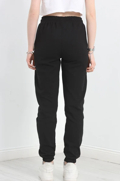 Double Face Kumaş Paça Lastikli Eşofman Altı Siyah - 4