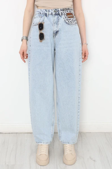 Leopar Detay Baggy Kot Pantolon Buzmavi - Resim 6