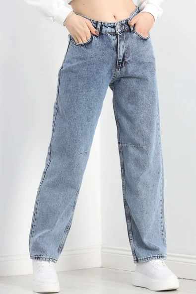 Pileli Baggy Kot Pantolon Buzmavi ürün görseli