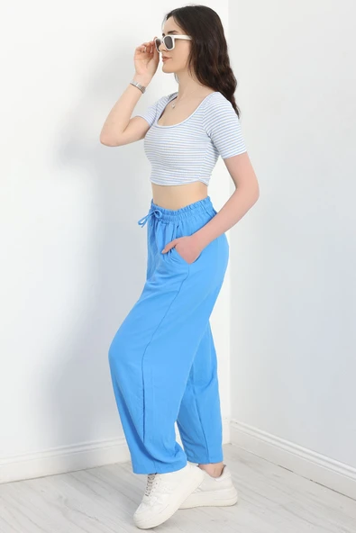 Çımalı Şalvar Pantolon Mavi - 4