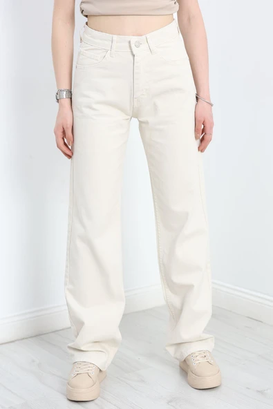 Straight Kesim Kot Pantolon Krem