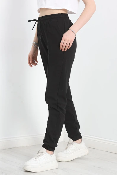 Double Face Kumaş Paça Lastikli Eşofman Altı Siyah - 3