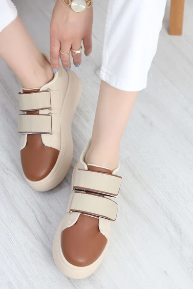 Kalın Taban Çift Bant Günlük Ayakkabı Bejkahve ürün görseli