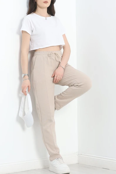 Double Face Çımalı Eşofman Altı Bej - 2