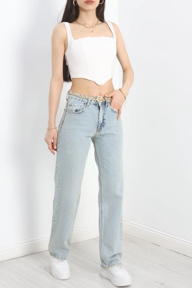 Straight Kot Pantolon Mavitint - Resim 3