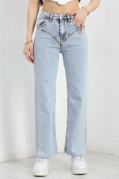 Kesik Paça Palazzo Kot Pantolon Buzmavi ürün görseli