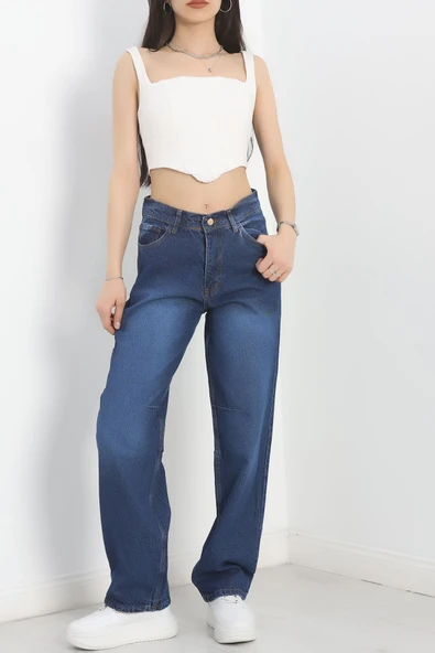 Pileli Baggy Kot Pantolon Koyumavi - Resim 5