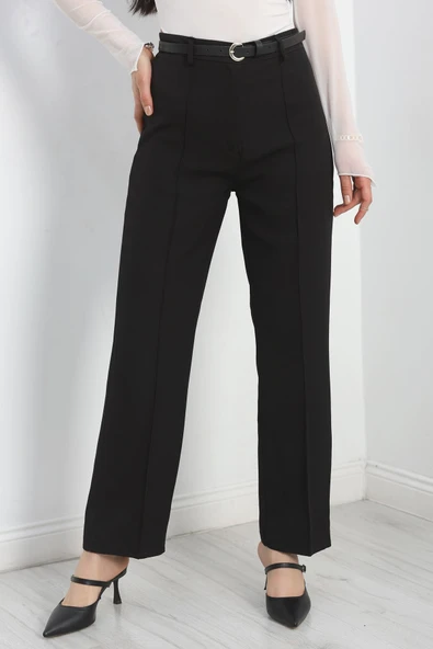 Dabıl Kumaş Çımalı Palazzo Pantolon Siyah - 4