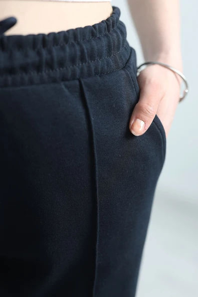 Double Face Kumaş Paça Lastikli Eşofman Altı Lacivert - 7