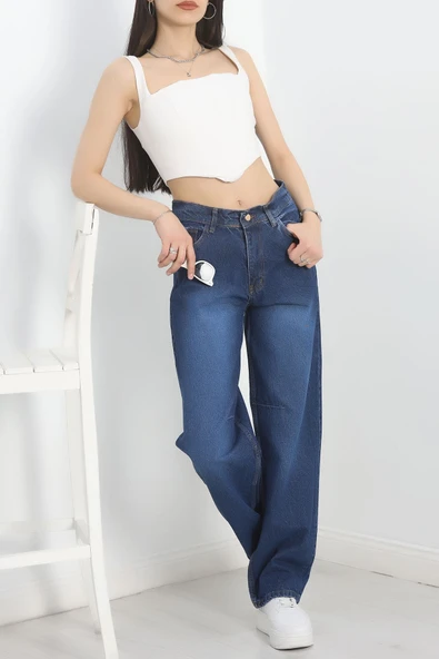 Pileli Baggy Kot Pantolon Koyumavi - Resim 8