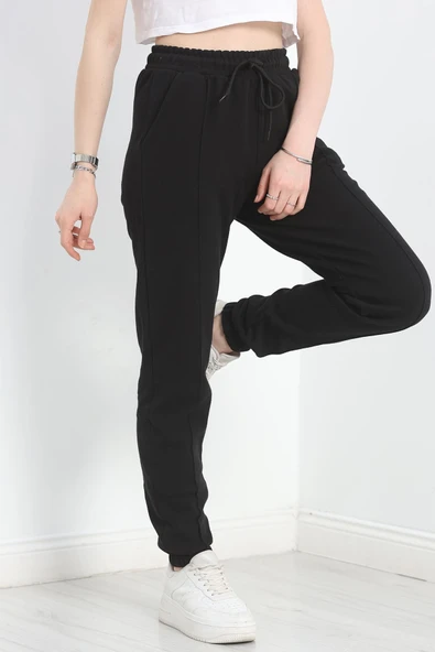 Double Face Kumaş Paça Lastikli Eşofman Altı Siyah - 2