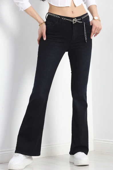 İspanyol Paça Kot Pantolon Koyumavi - Resim 3